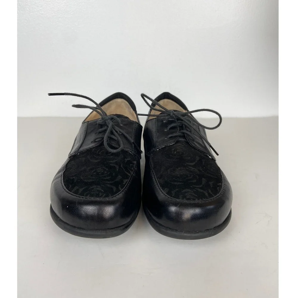 Taryn Rose Black Floral Embossed Suede Oxfords Lace Up Shoes 7.5 M Vamp Italy